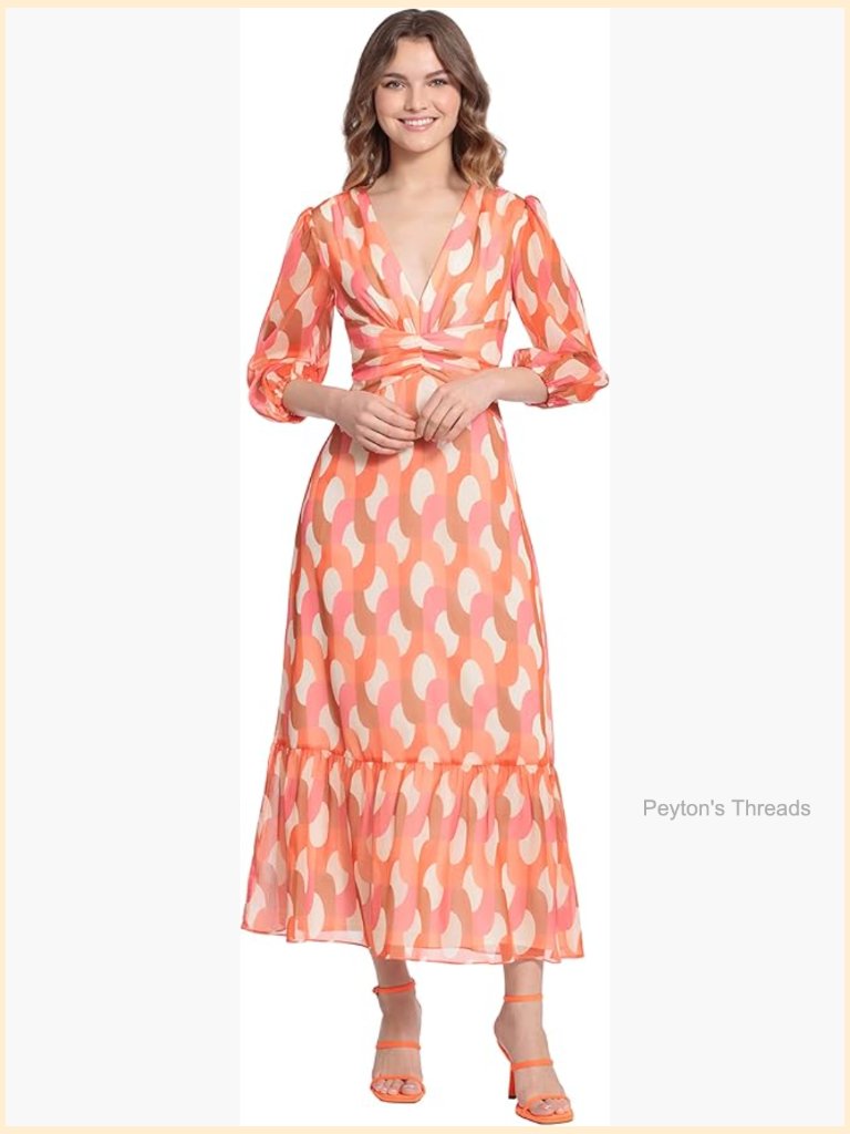 V-Neck Empire Waistband Maxi Dress With Puff Sleeves